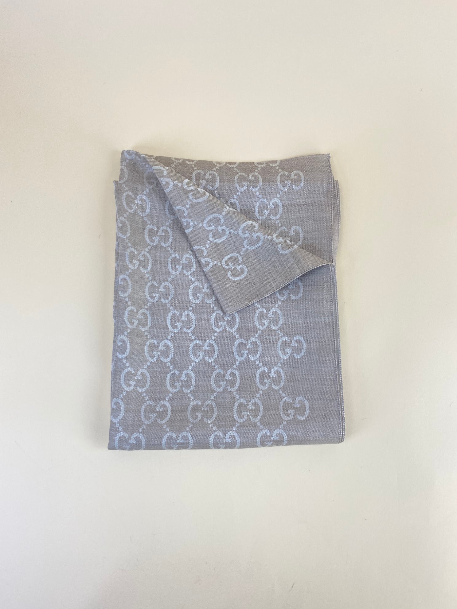 Gucci Beige GG Monogram Silk and Wool Scarf