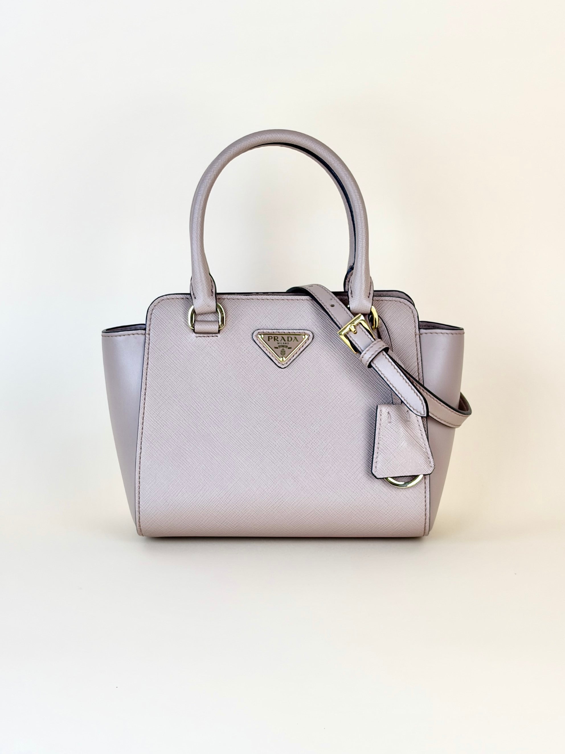 Prada saffanio soft calfskin mini zipped tote bag cipria