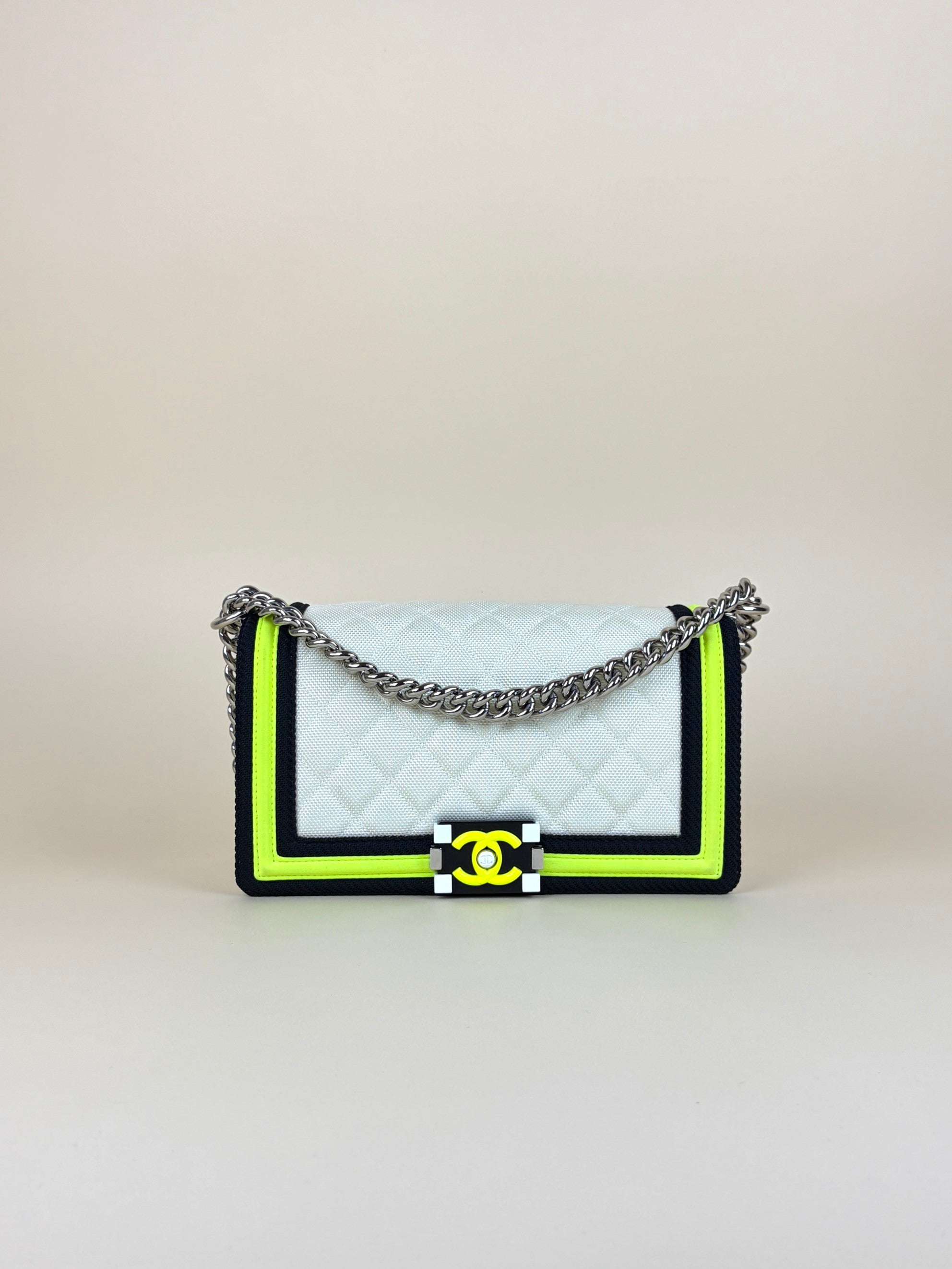 Chanel whitel black/white yellow Quilted Fluo Medium Boy Bag