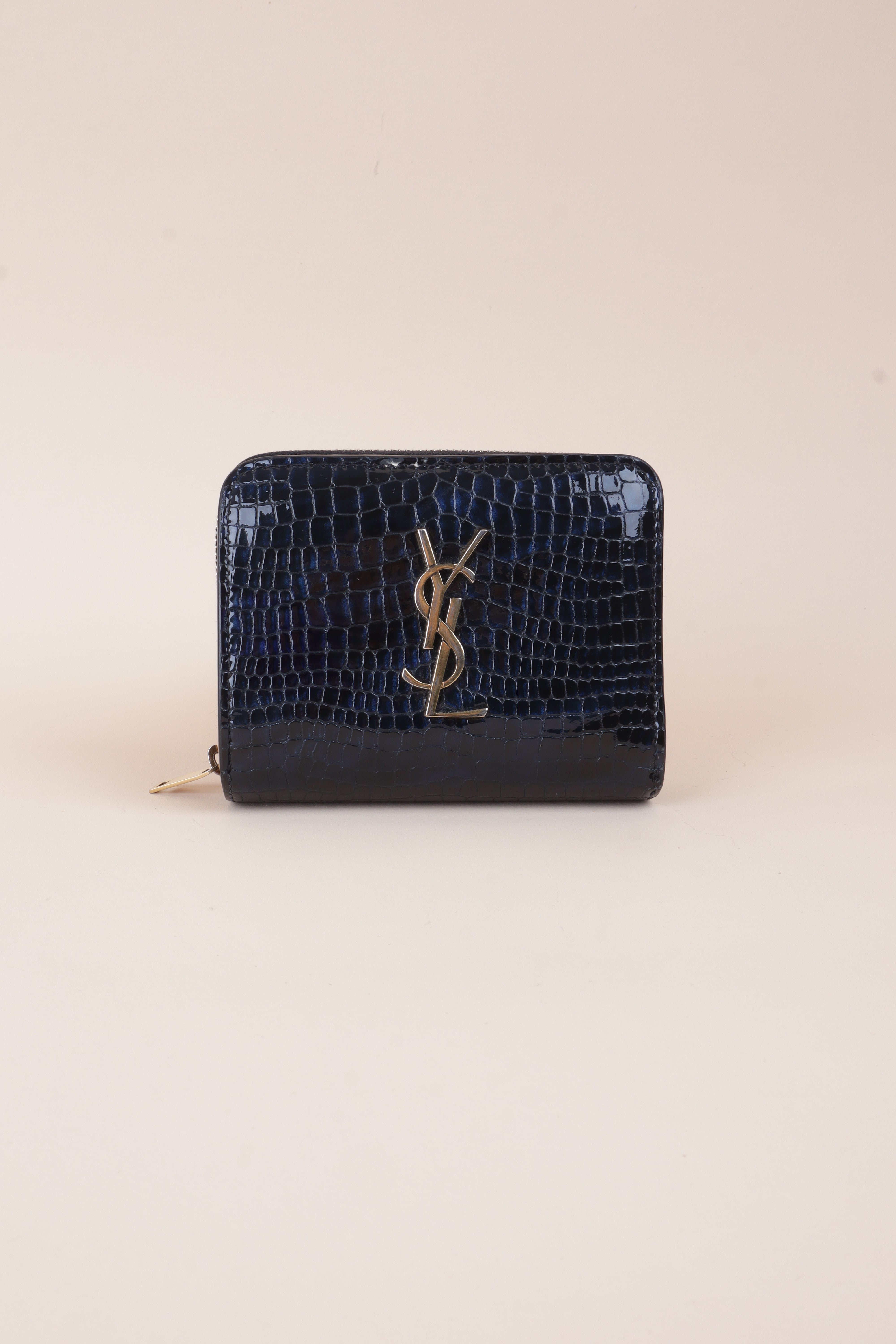 YSL WALLET CROCODILE Embossed BLACK