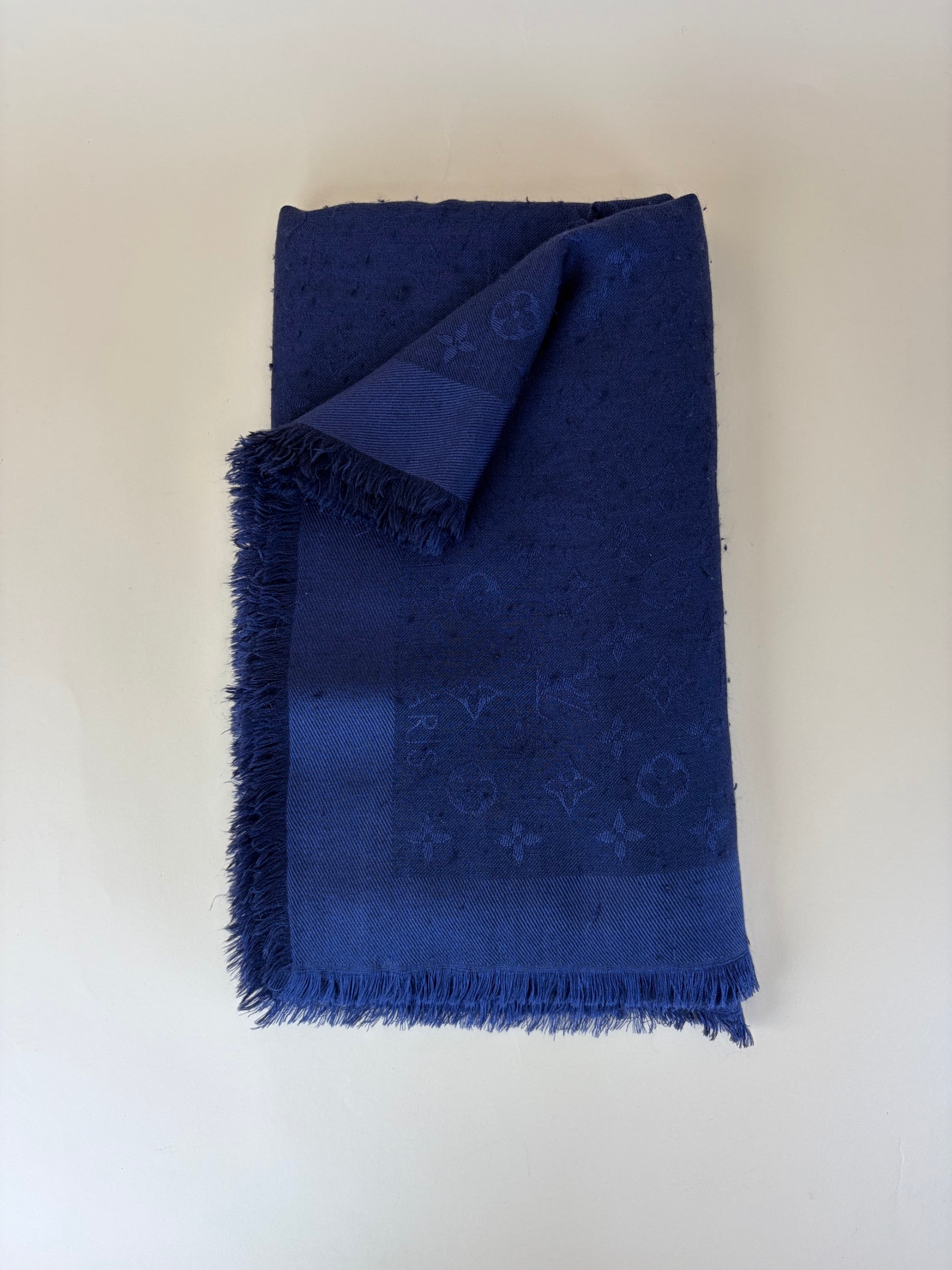 Louis Vuitton Blue Marine Monogram Classic Shawl Wool Scarf