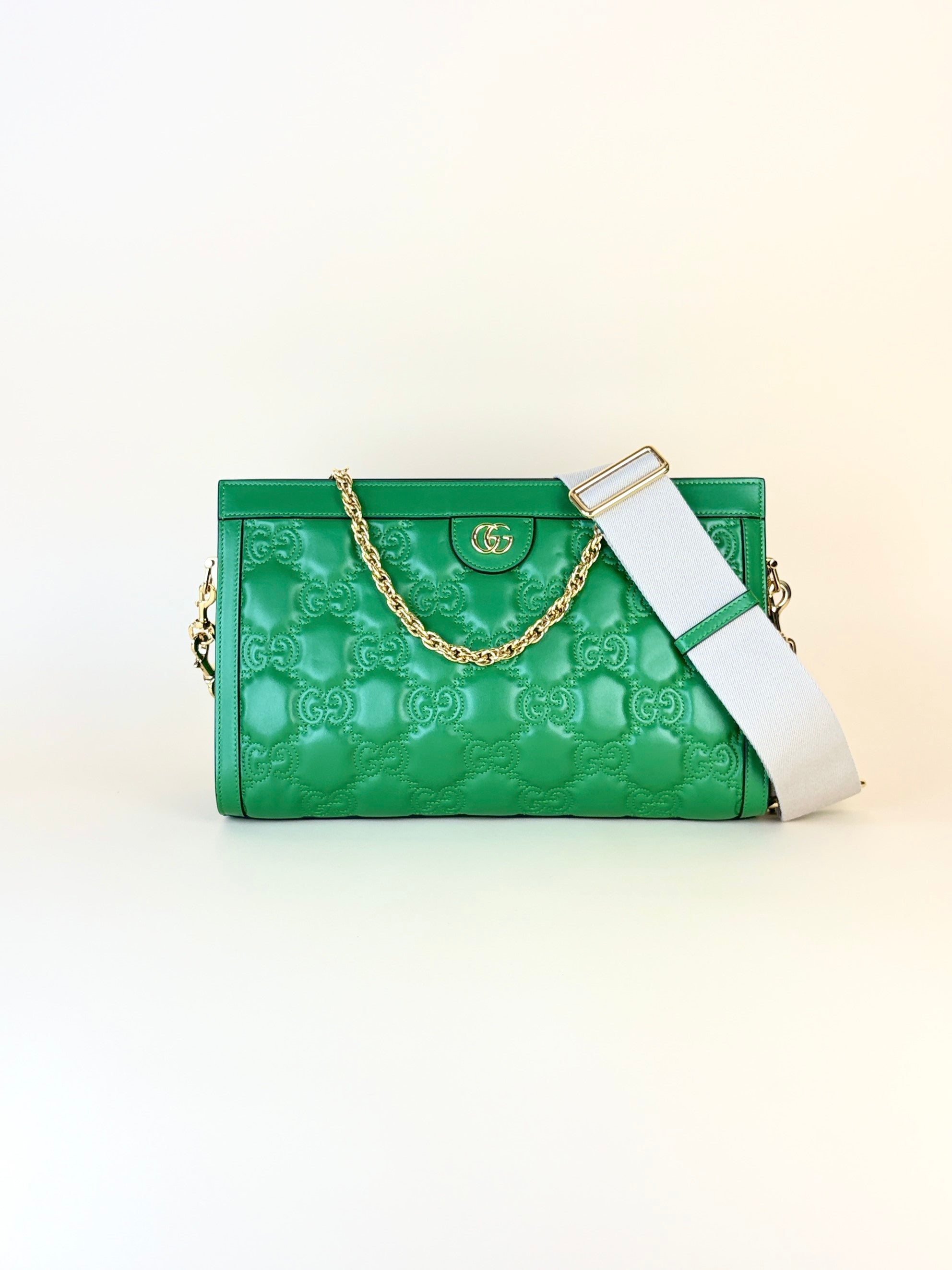 Gucci spring green natural calfskin gg matelassé large chain