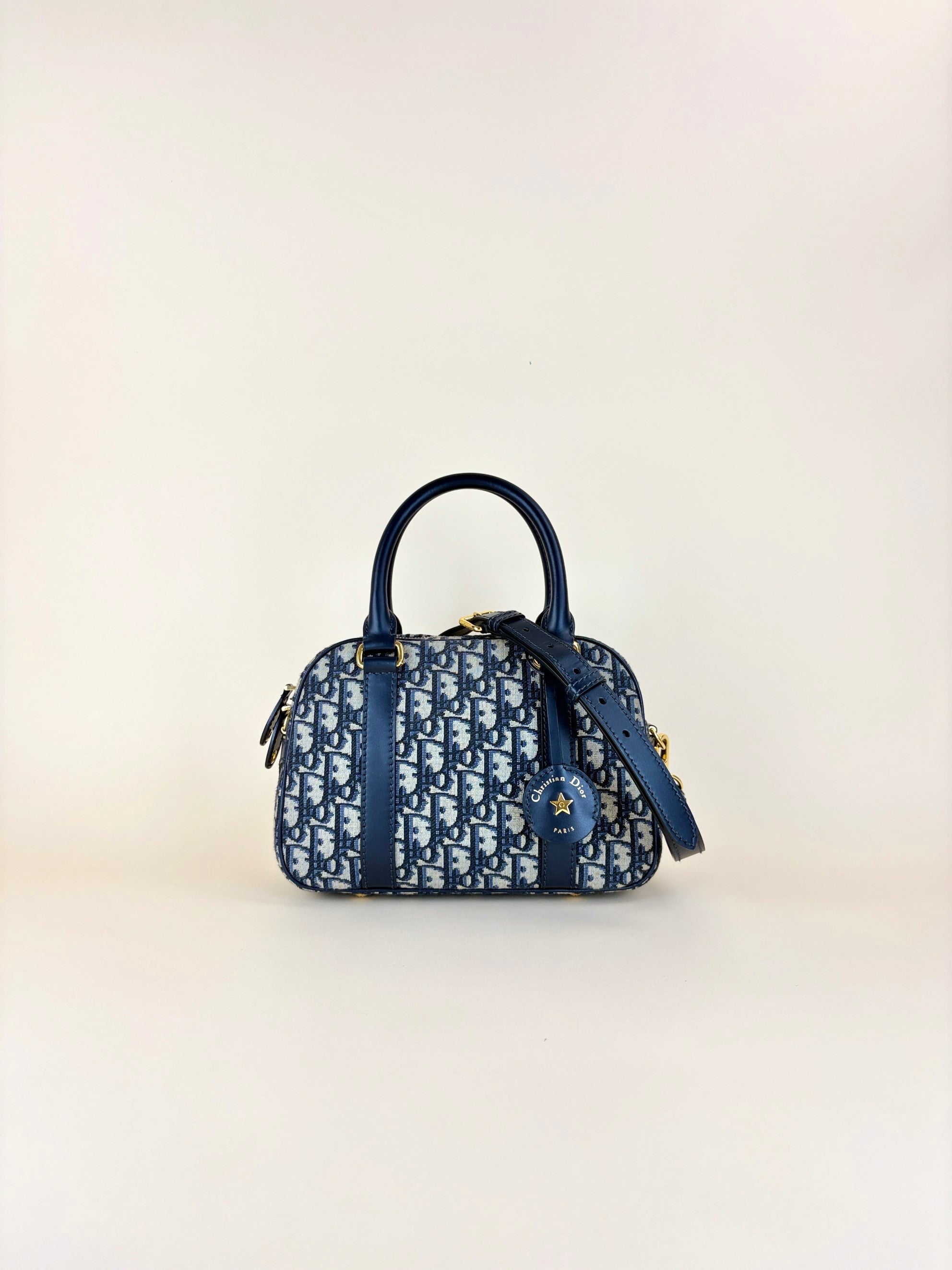 Dior blue oblique canvas d- vibe bowling tote bag
