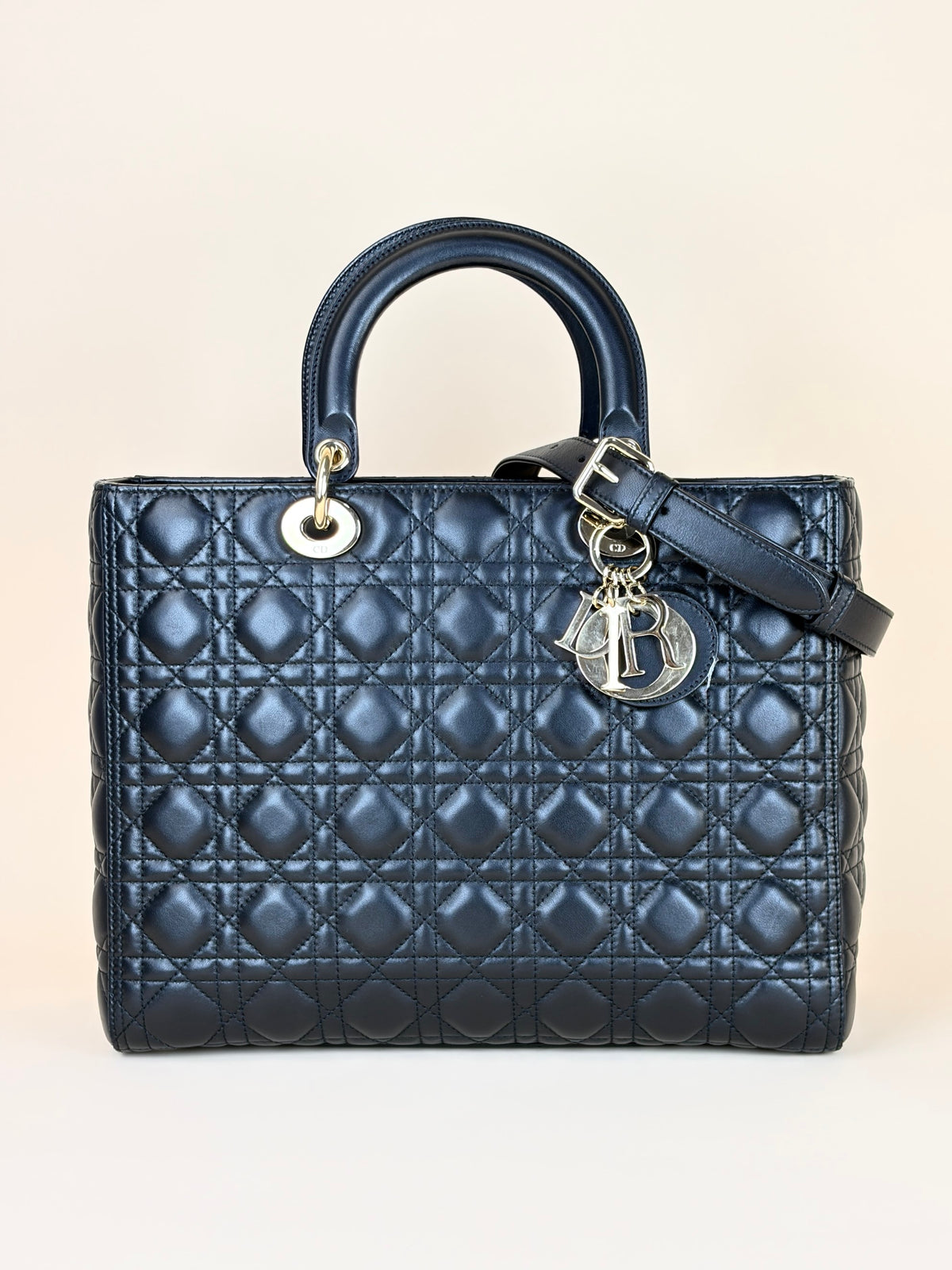Christian Dior black cannage lambskin lady Dior  large bag