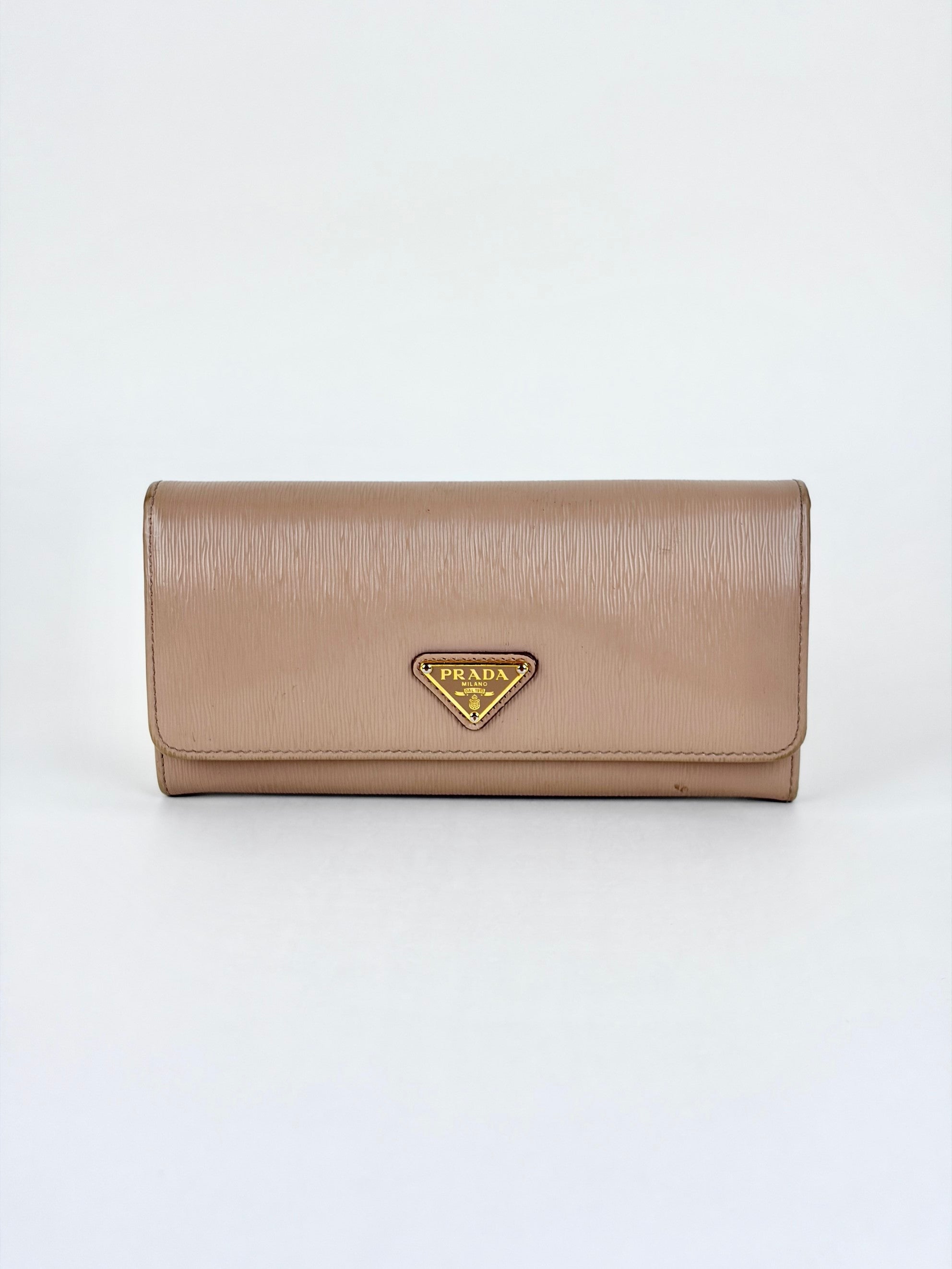 Prada cameo vitello move leather triangle logo continental long wallet