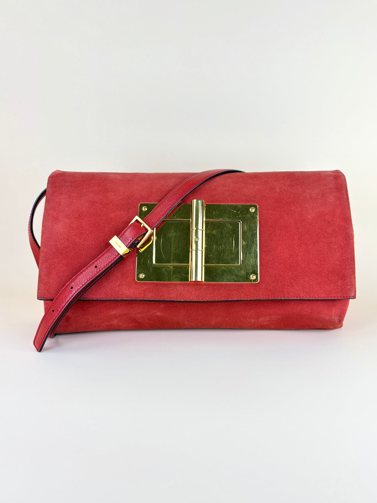 Tom Ford Rust Orange Suede Natalia Convertible Clutch Bag