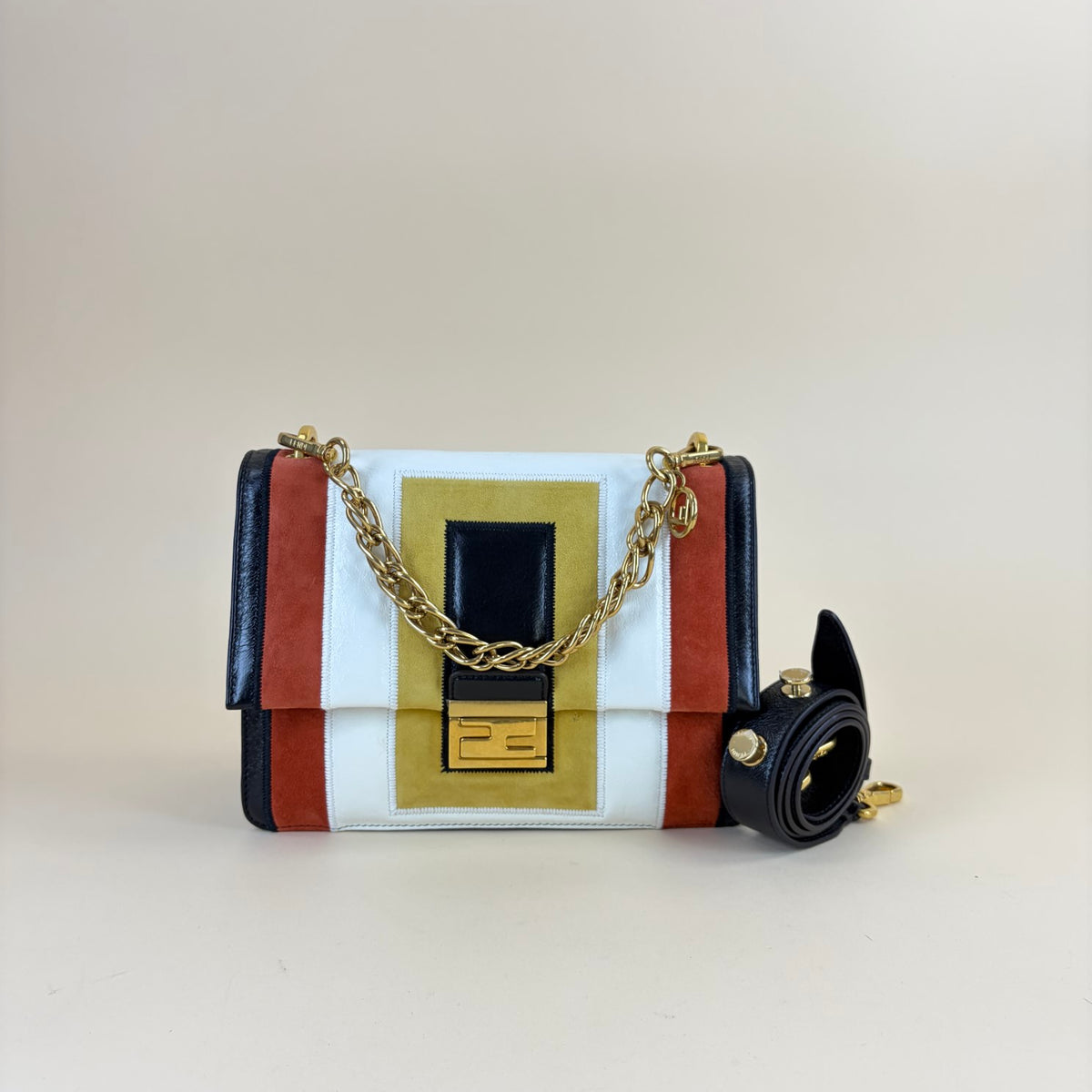 Fendi quilted leather multi color leather suede kan u display picture 2