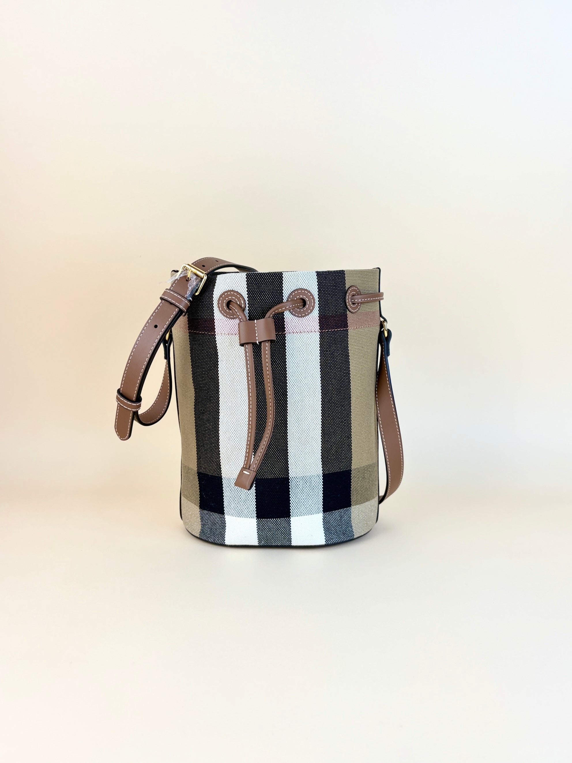 Burberry Taupe Brown and Giant Check Canvas Small Bucket Bag
