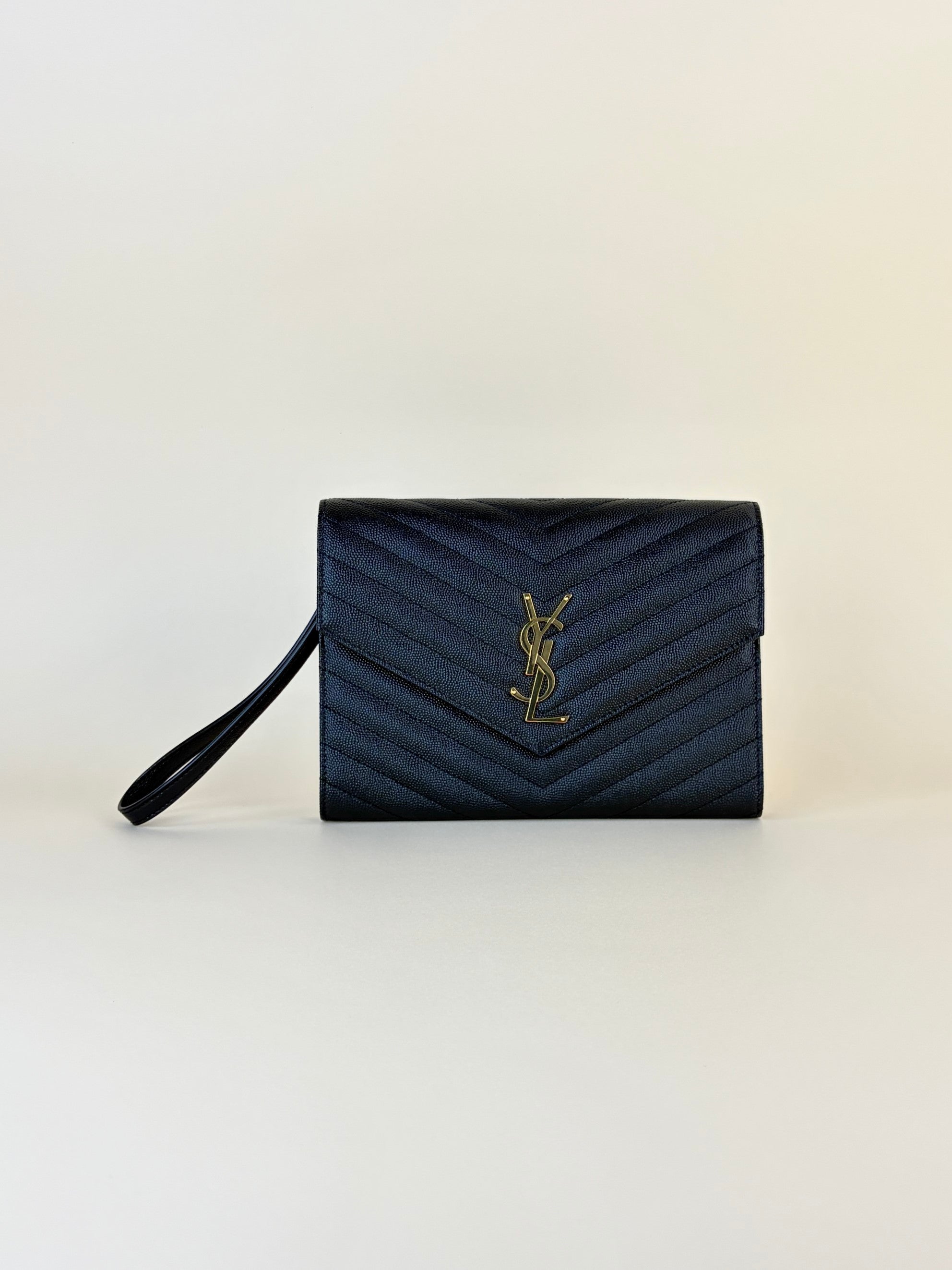 ysl black grain de pouch leather Cassandre matelassé flap