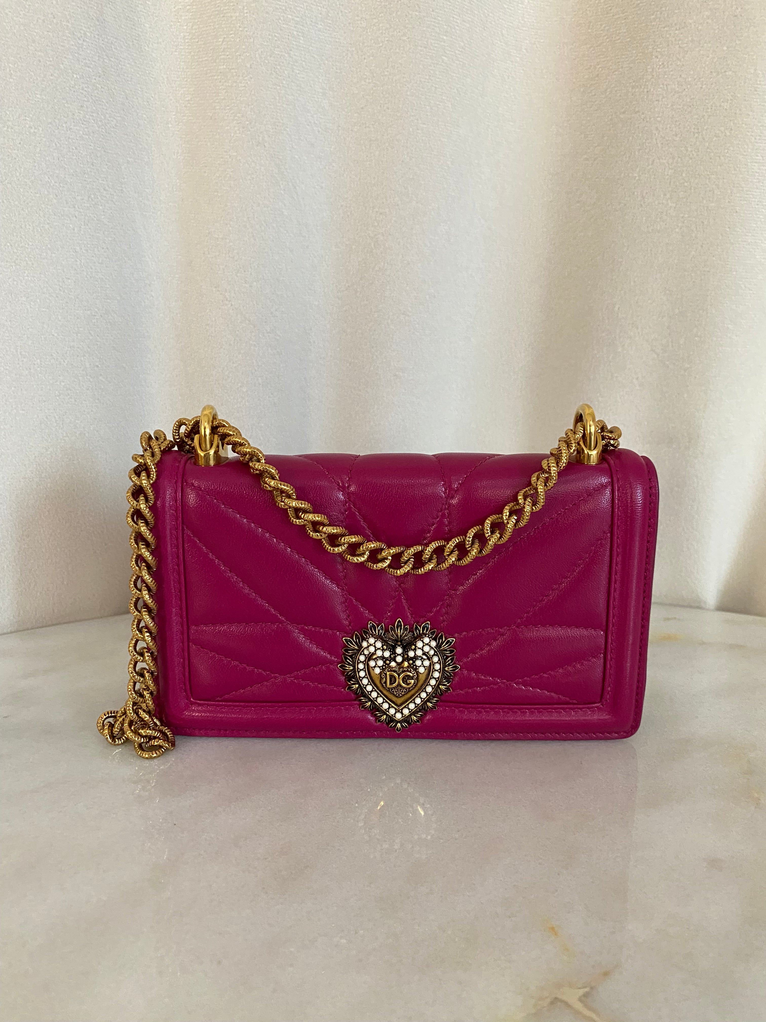 Dolce & Gabbana Fuchsia Devotion Phone Bag W/ Chain