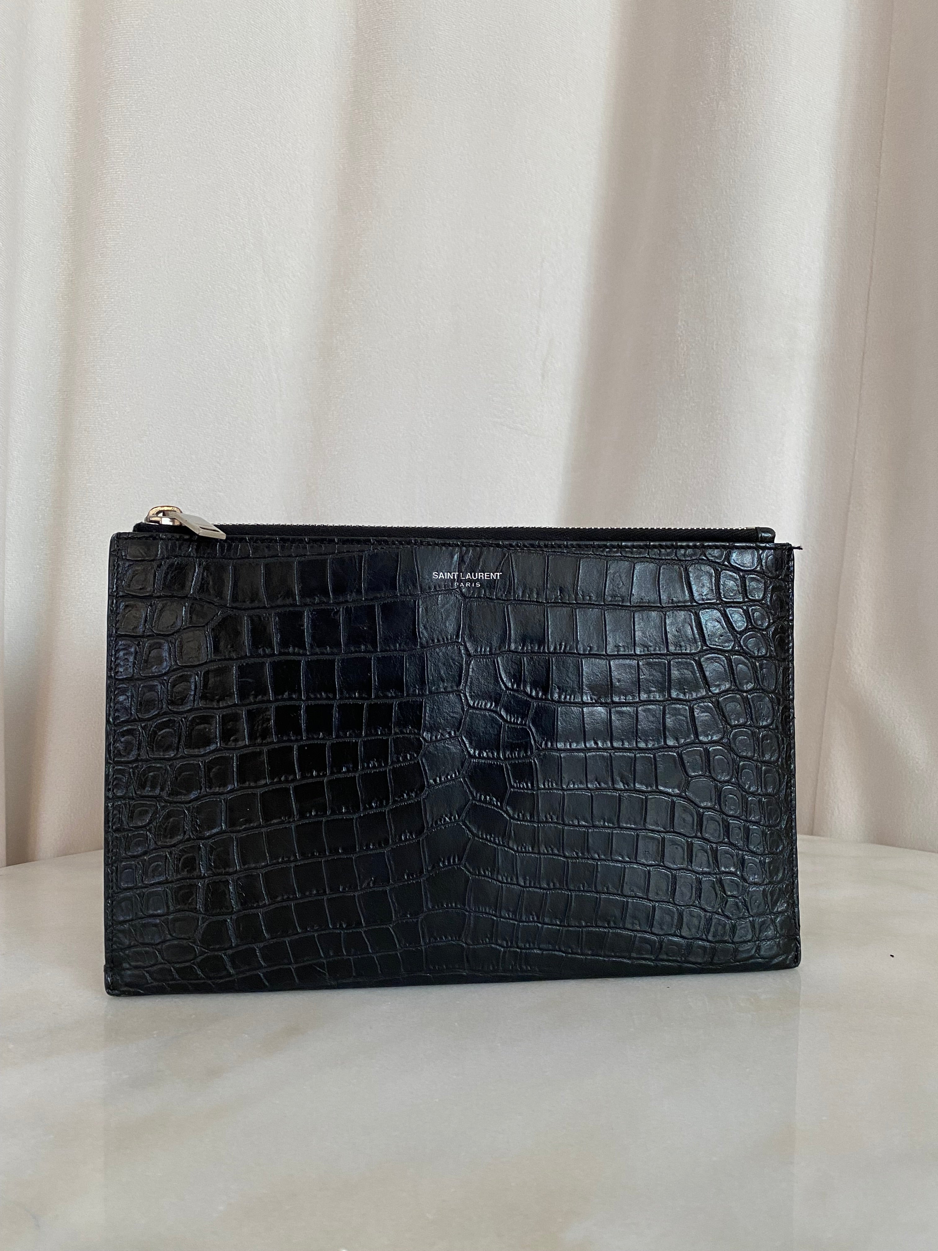 YSL Black Croco Pouch