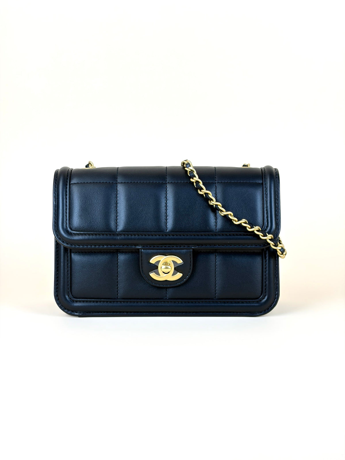 Chanel Black lambskin chocolate bar mini flap bag
