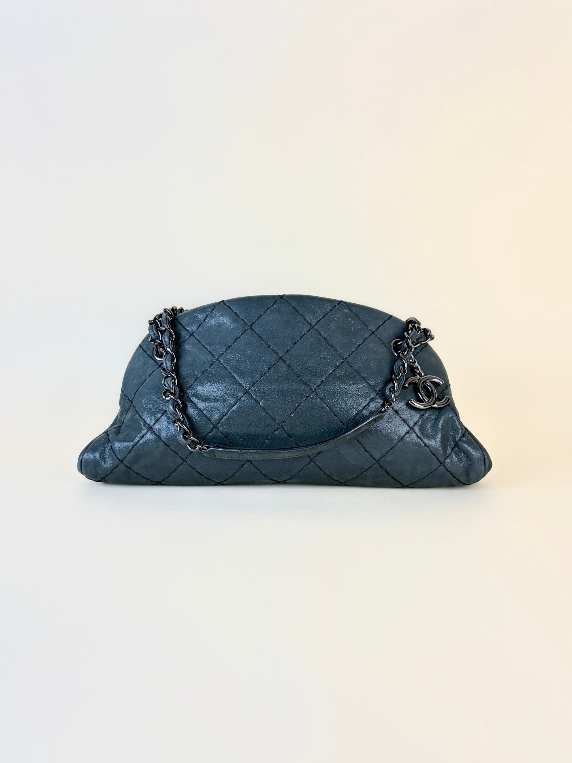 Chanel black iridescent quilted calfskin leather just mademoiselle bowler bag