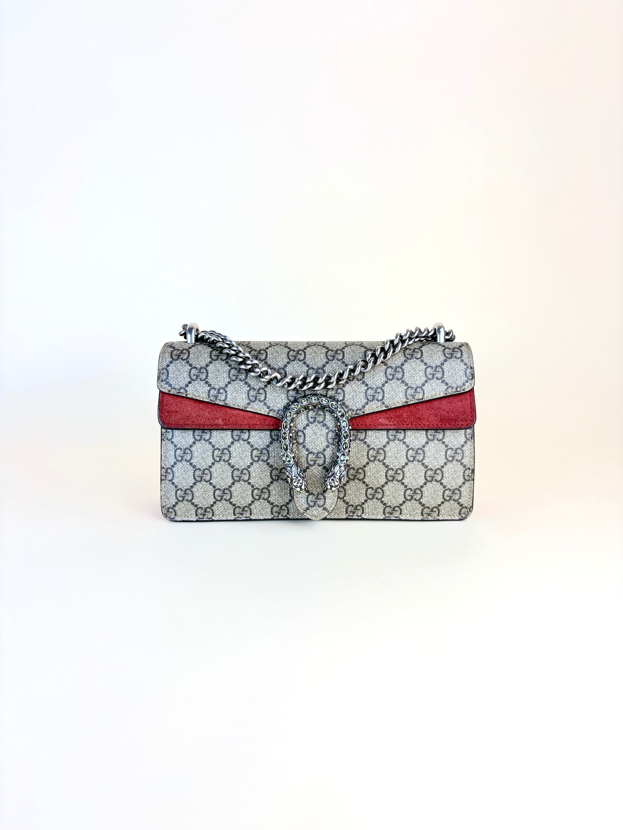 Gucci GG Supreme monogram and red canvas Dionysus crystal small bag