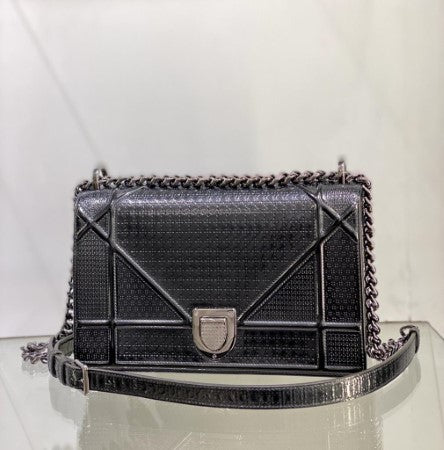 Christian Dior Mettalic Grey Diorama Micro Cannage Flap Medium Bag