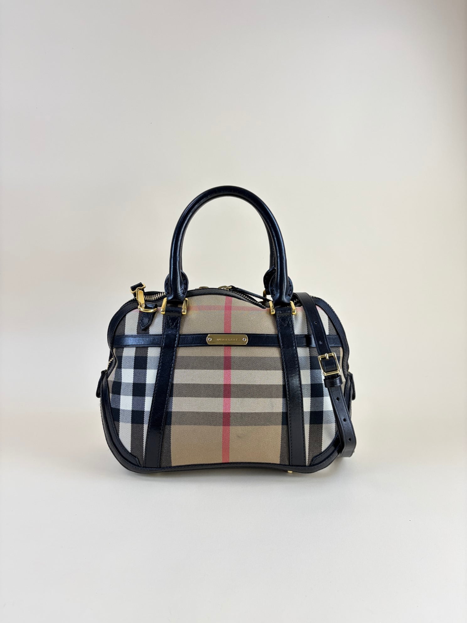 Burberry Black Small Orchard Bowling House Check Tote Bag with Strap