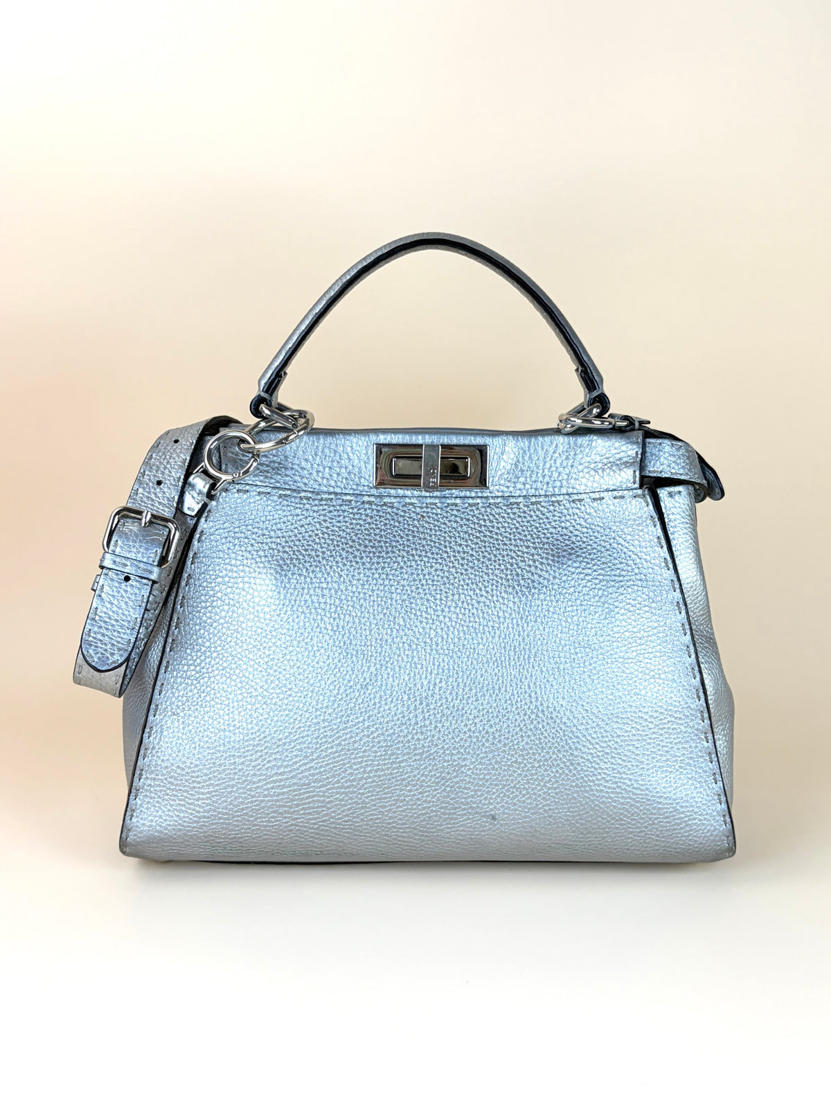 Fendi silver Selleria leather Peekaboo regular hand Bag