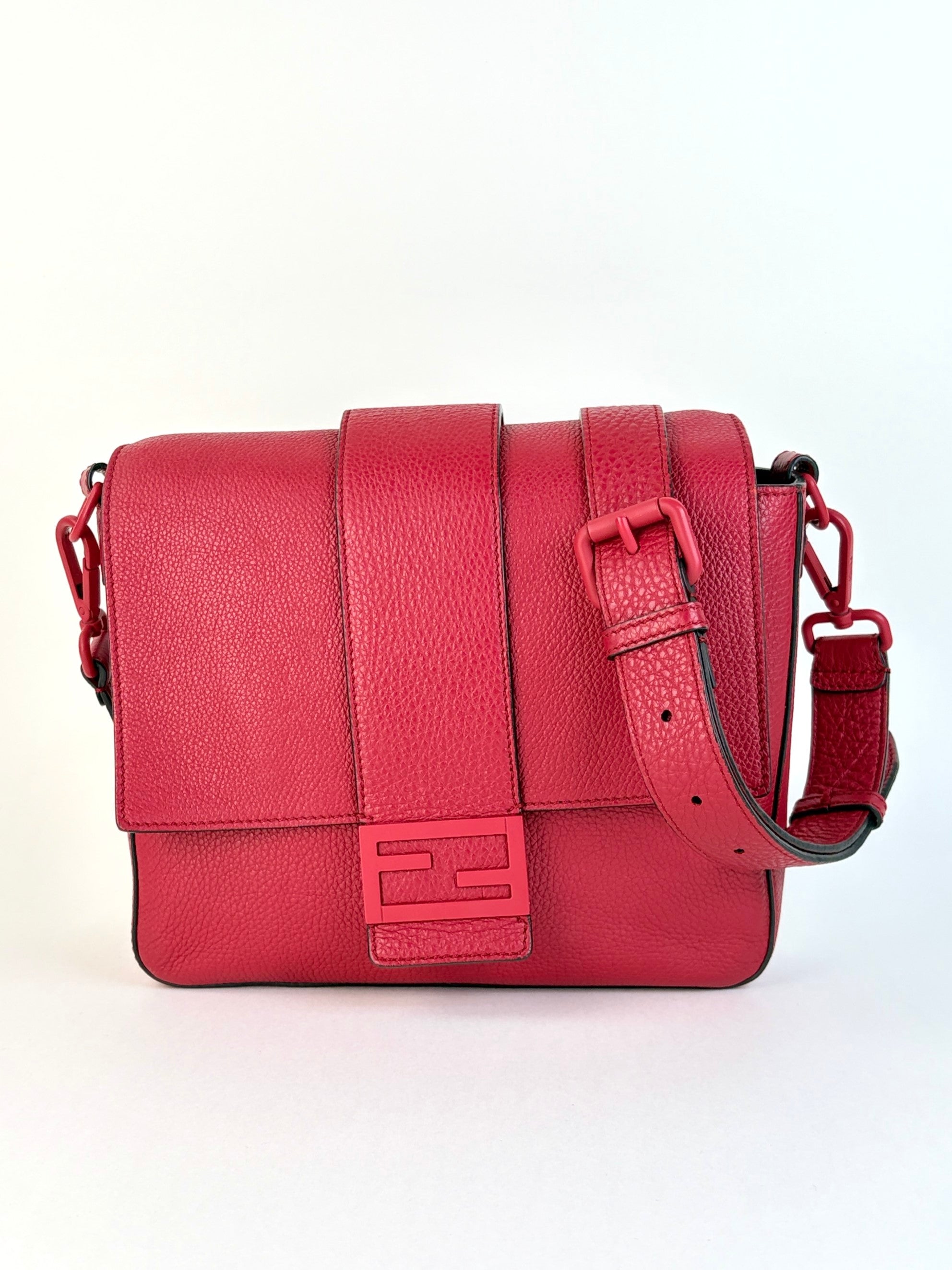 Fendi red baguette messenger bag
