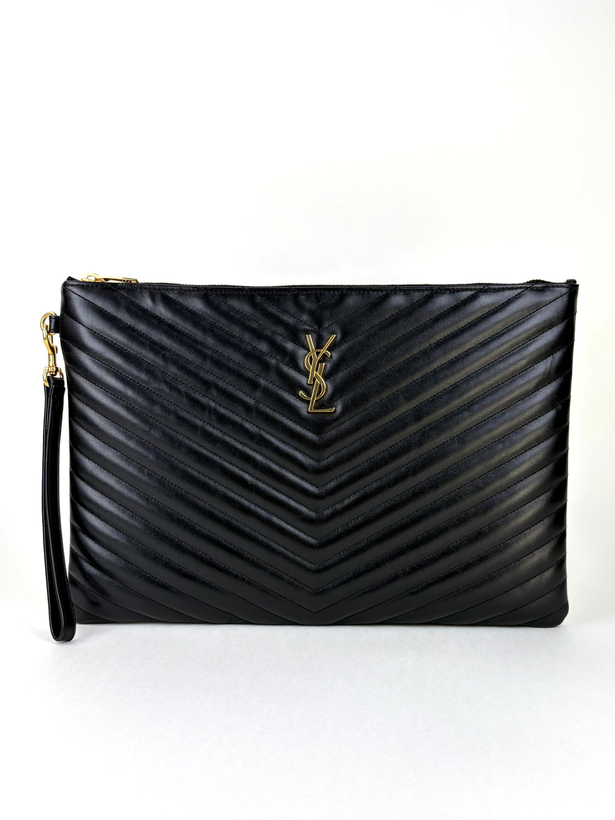 ysl black Cassandra matelassé document holder