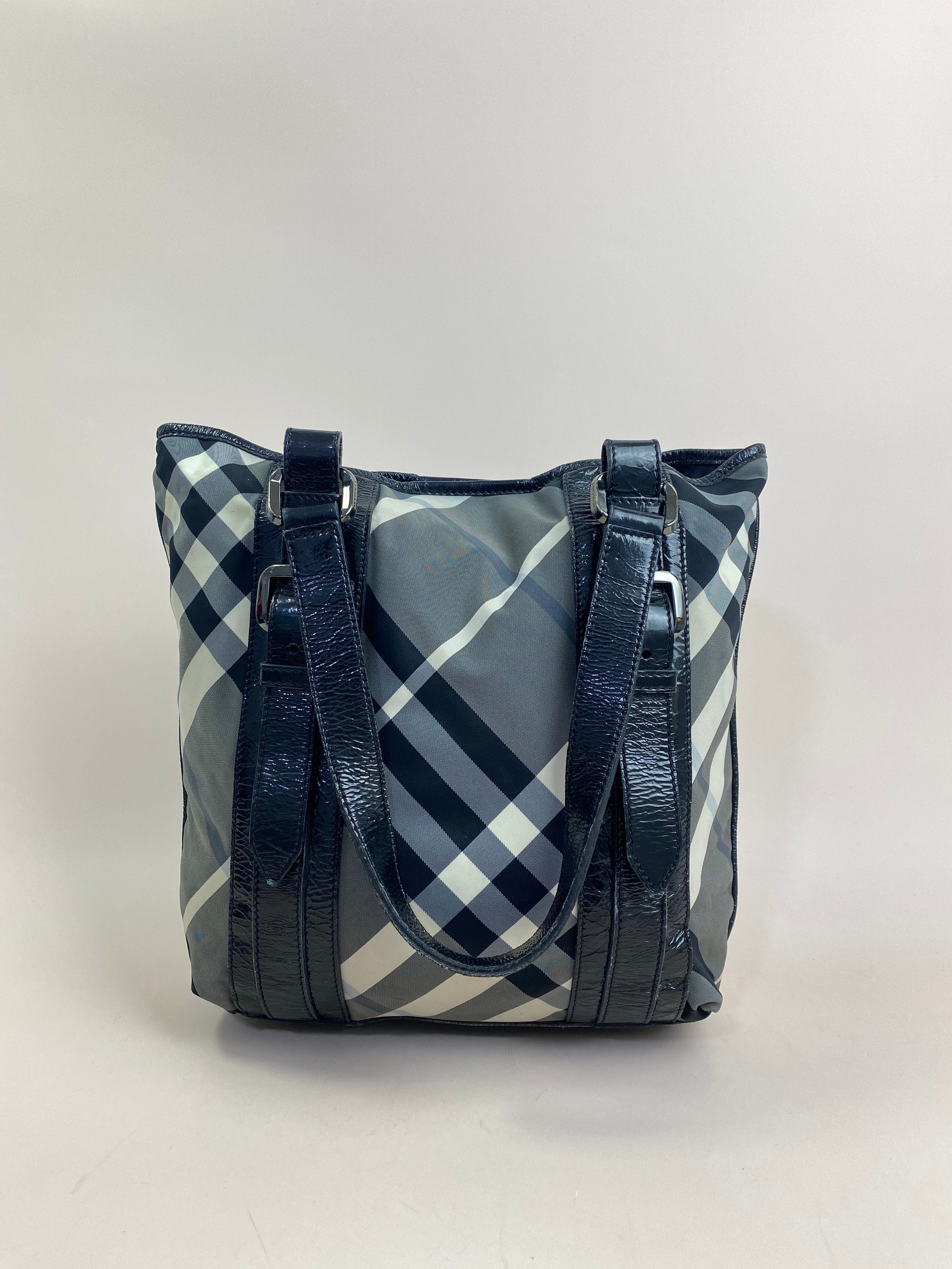 Burberry Black Victoria Beat Check Small Top Handle Bag