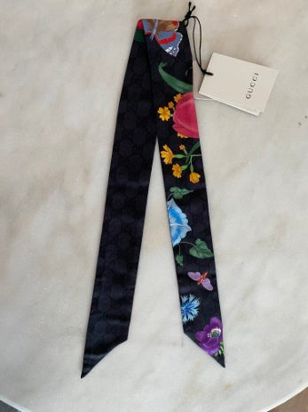 Gucci Black Multicolor Floral Beauty Silk Twill