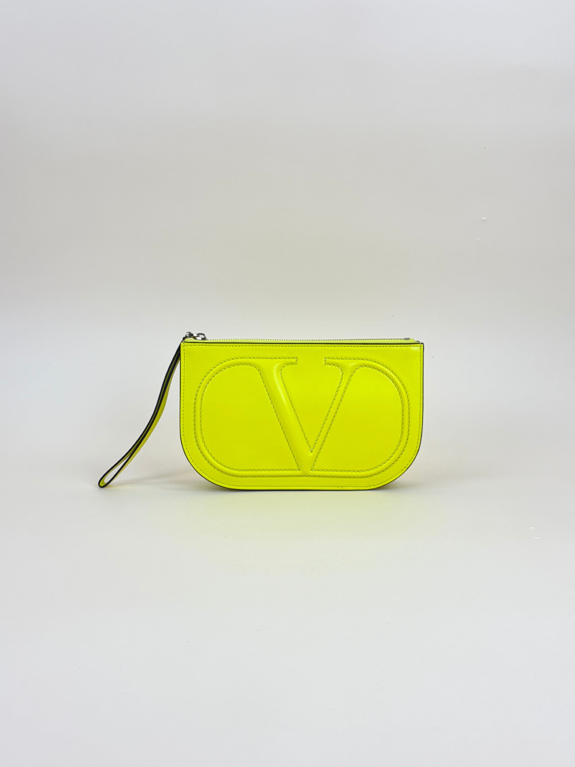 Valentino Yellow Signature V Logo Walk Clutch