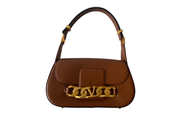 Valentino Euro Brown V Logo Chain Shoulder Bag