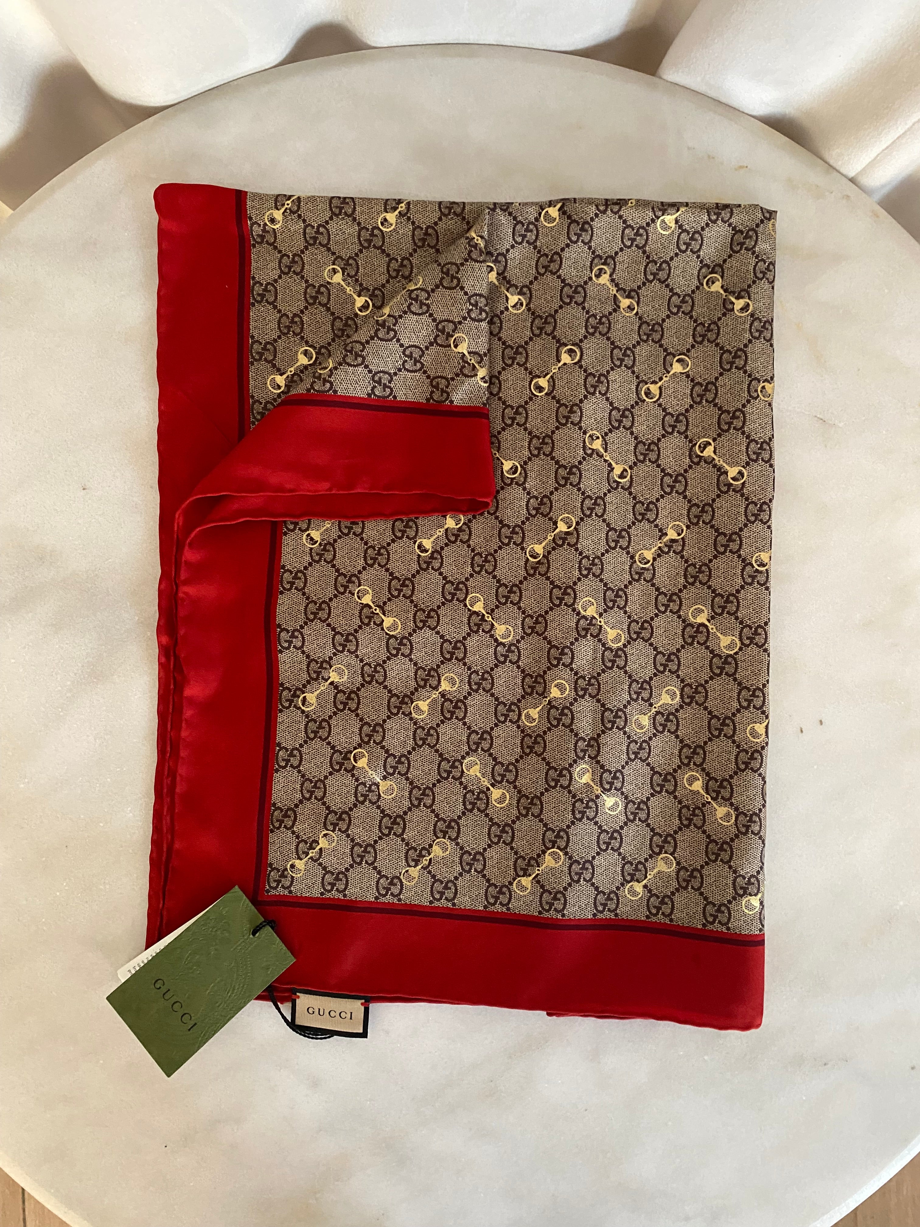 Gucci Multicolor GG Horsebit Silk Scarf 90