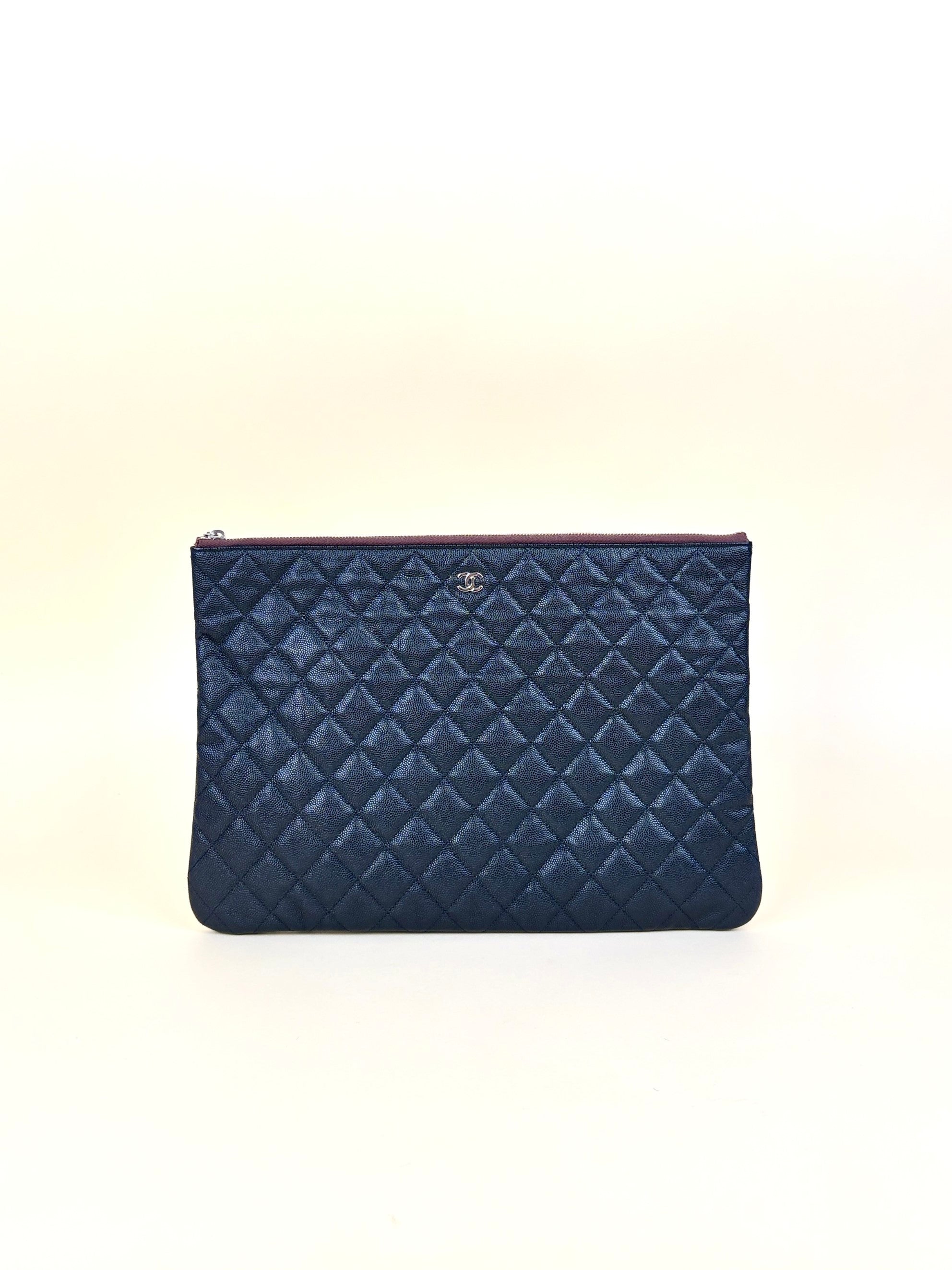 Chanel Black Classic O-CASE Zip Large Pouch