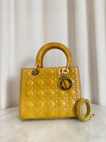 Christian Dior Yellow Lady Dior Medium Bag