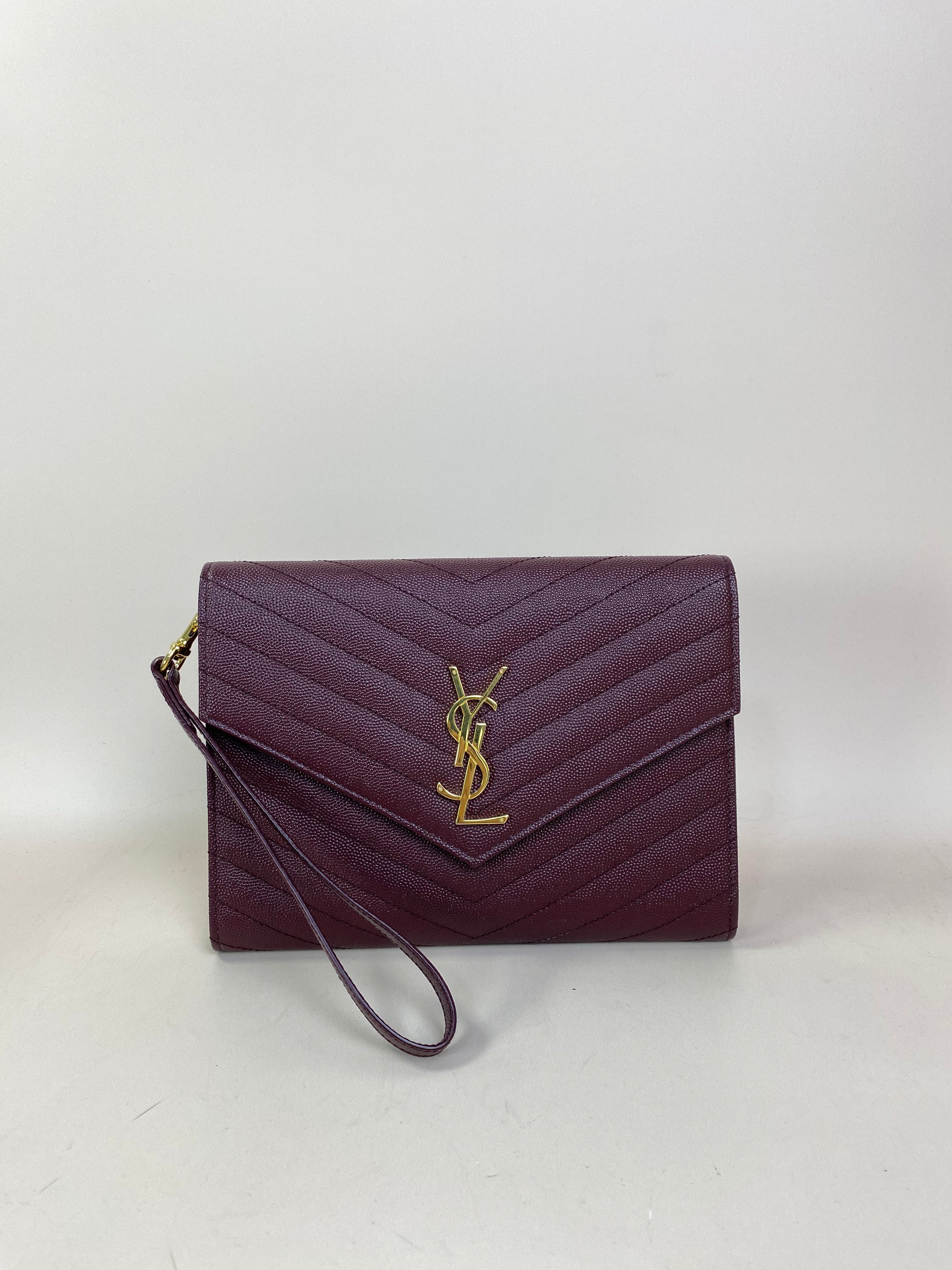 YSL Burgundy Matelasse Cassandre Flap Pouch with Holder