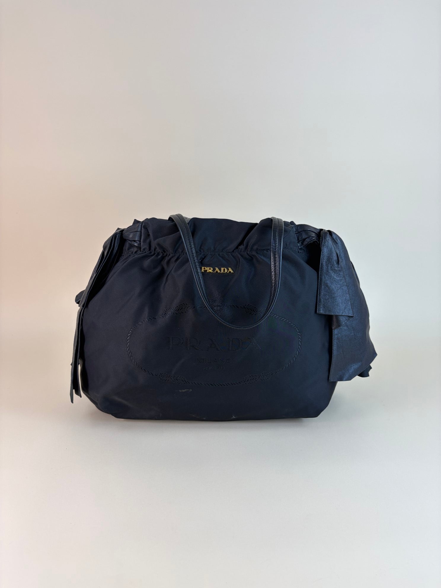 Prada Black Nappa Antique Drawstring Nylon Jacquard Shoulder Bag