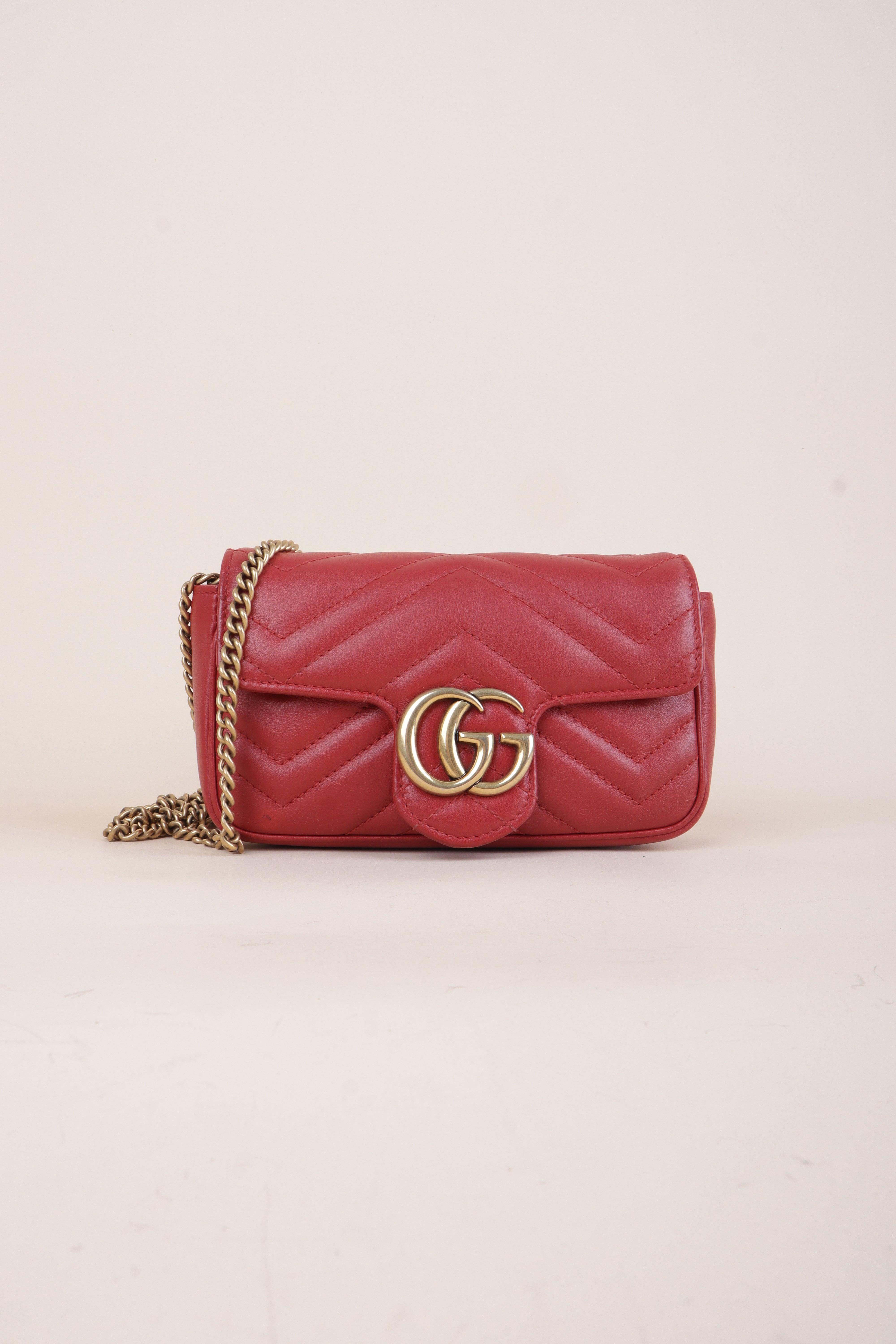 Gucci red Marmont mini Shoulder Bag with Chain