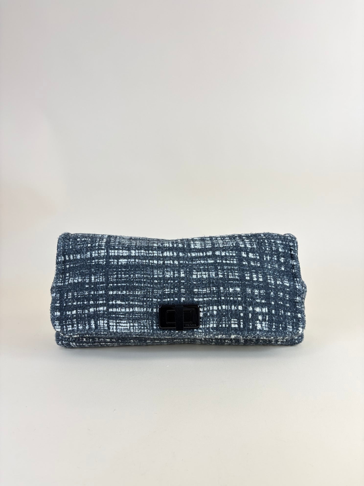 Prada Gray Tela Tweed Turnlock Flap Large Clutch