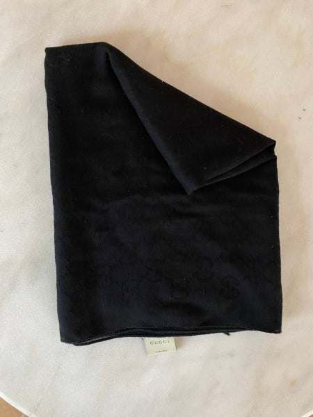 Gucci Black GG Monogram Wool Silk Scarf