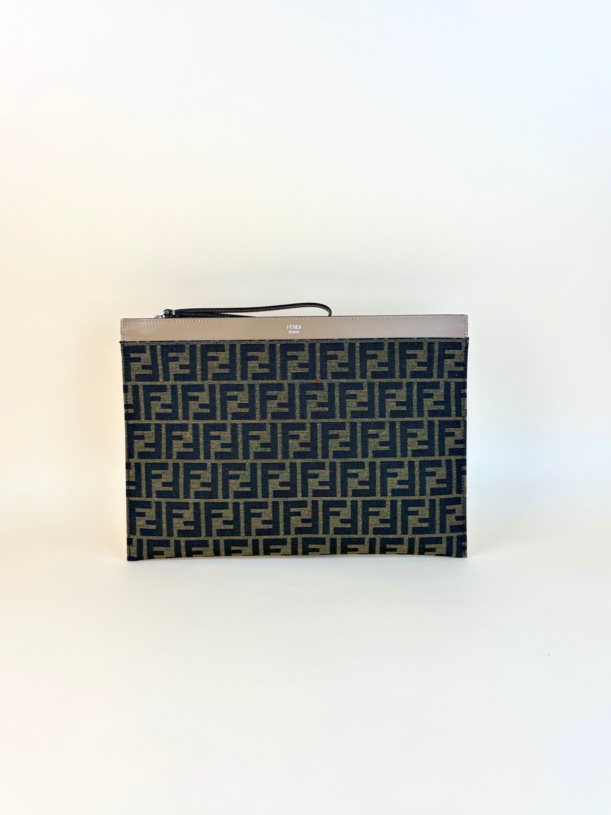 Fendi Brown FF Jacquard Fabric Large Flat Pouch