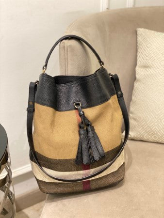 Burberry Black Brit Check Ashby Bucket Bag