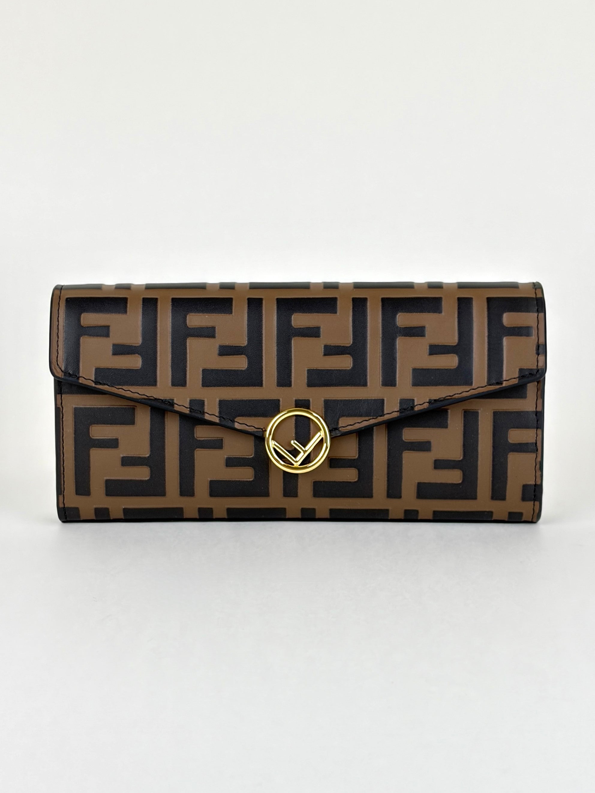 Fendi brown ff-motif embossed leather long wallet