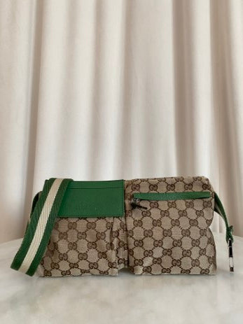 Gucci Bicolor GG Monogram Web Double Pocket Belt Bag