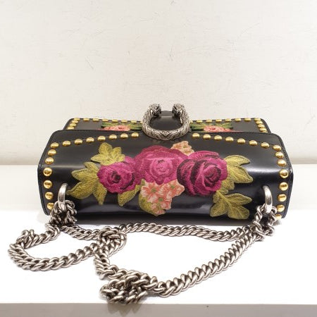 Gucci Black Floral Embroidered Studded Dionysus Bag