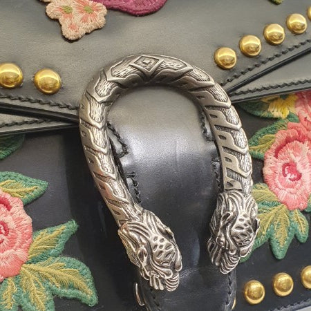 Gucci Black Floral Embroidered Studded Dionysus Bag