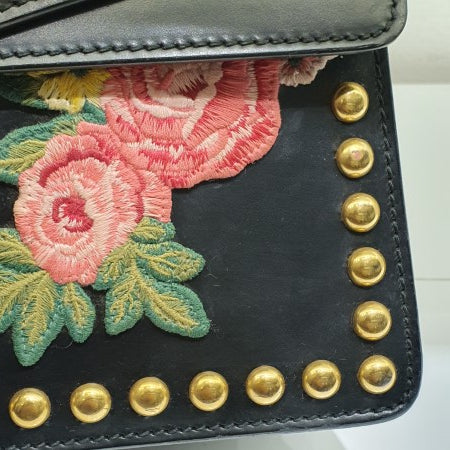 Gucci Black Floral Embroidered Studded Dionysus Bag