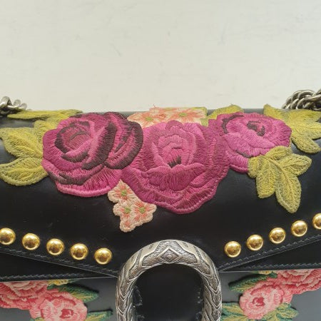 Gucci Black Floral Embroidered Studded Dionysus Bag