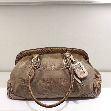 Prada Beige Jacquard Python Handbag