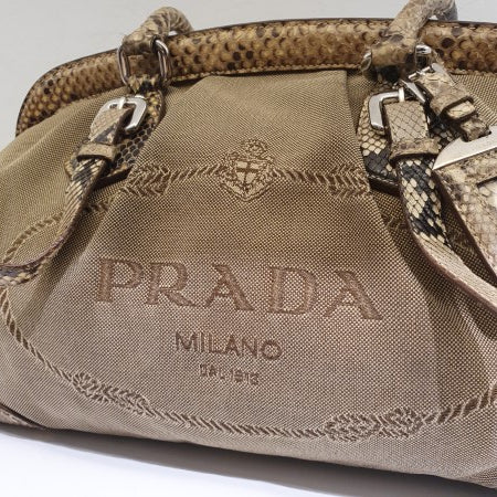 Prada Beige Jacquard Python Handbag