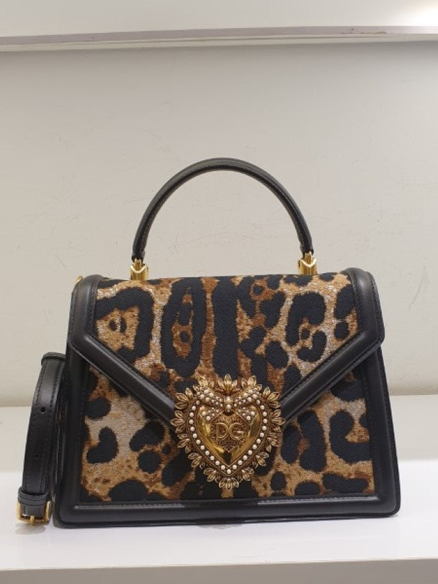 Dolce & Gabbana Bicolor DG Devotion Leopard Top Handle Bag