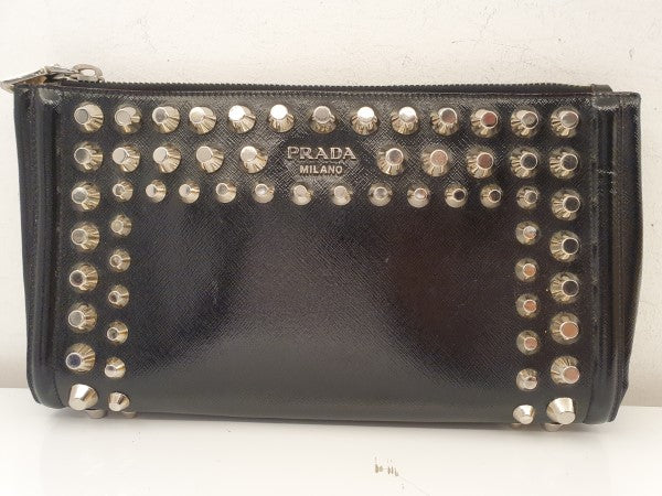 Prada Black Studded Clutch