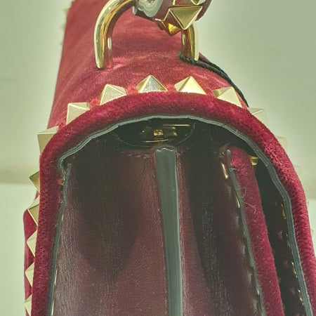 Valentino Dark Red Velvet Garavani Rockstud Tote Bag