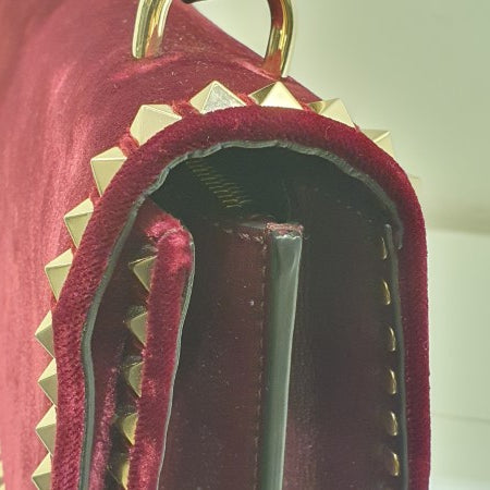 Valentino Dark Red Velvet Garavani Rockstud Tote Bag