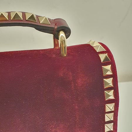 Valentino Dark Red Velvet Garavani Rockstud Tote Bag